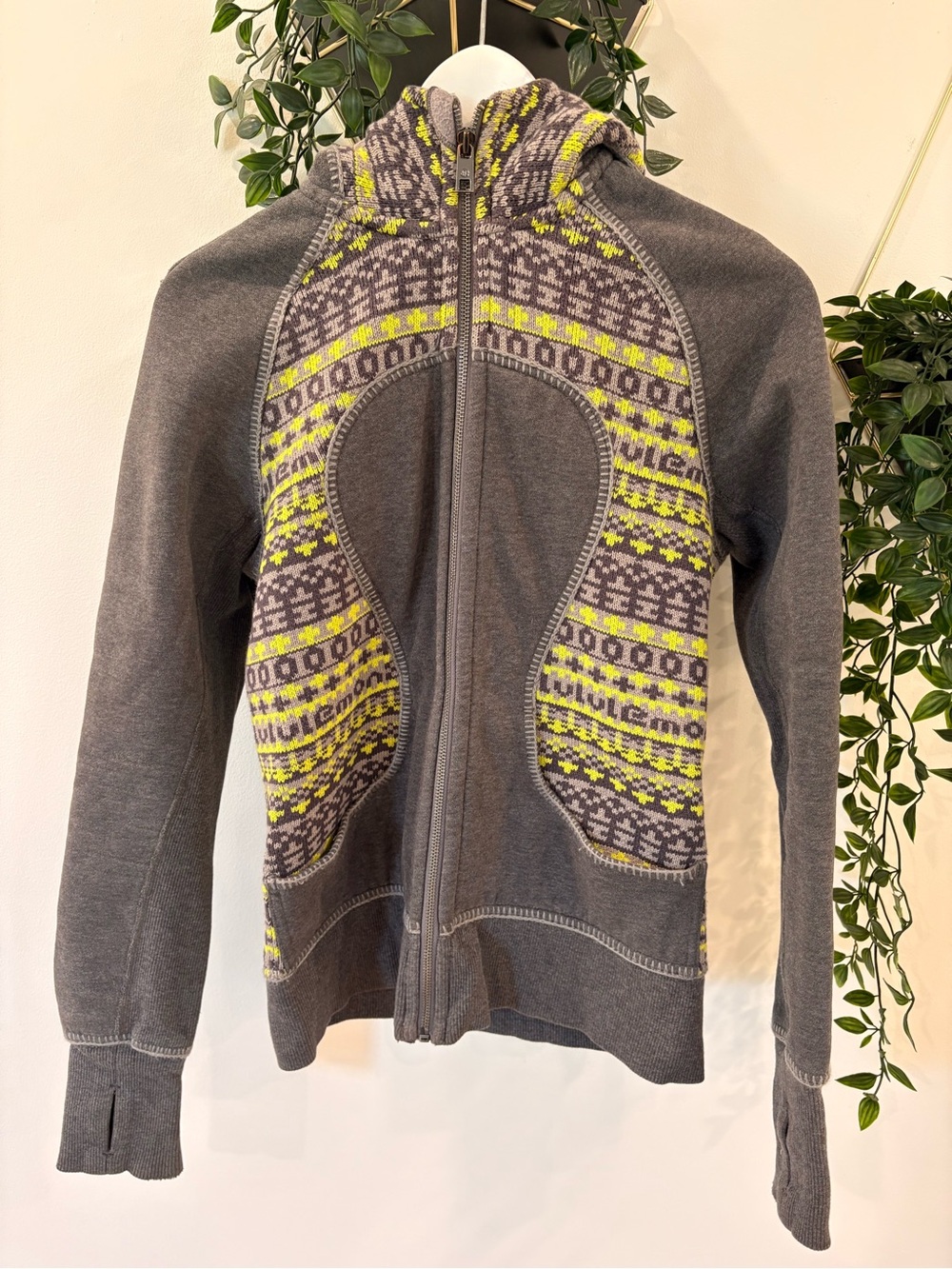 lululemon athletica special edition Zip Hoodie with gray and Neon Yellow Pattern